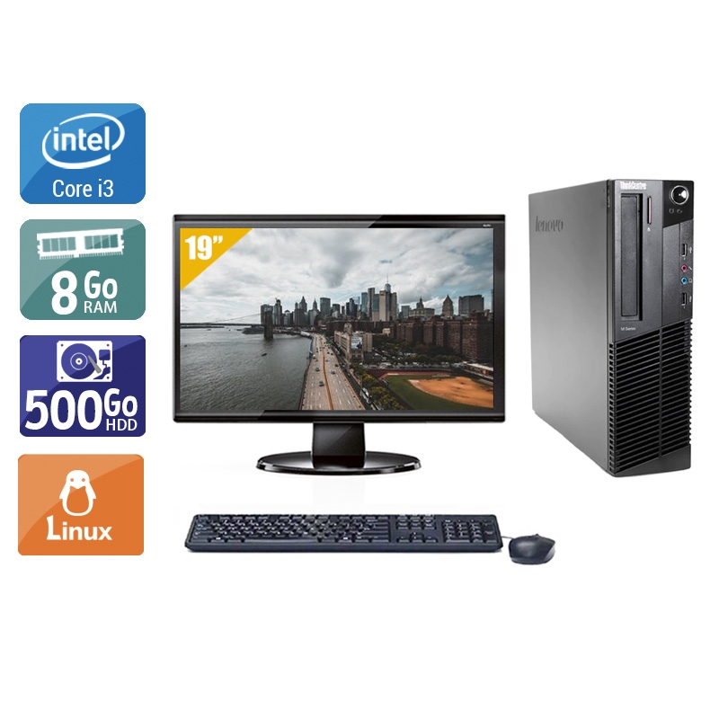 Lenovo ThinkCentre M92 SFF i3 avec Écran 19 pouces 8Go RAM 500Go HDD Linux
