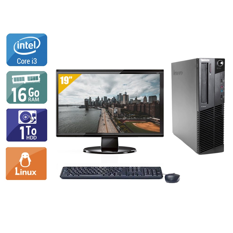 Lenovo ThinkCentre M92 SFF i3 avec Écran 19 pouces 16Go RAM 1To HDD Linux