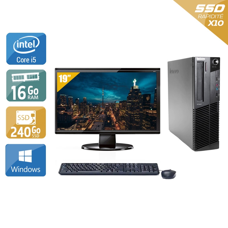 Lenovo ThinkCentre M92 SFF i5 avec Écran 19 pouces 16Go RAM 240Go SSD Windows 10