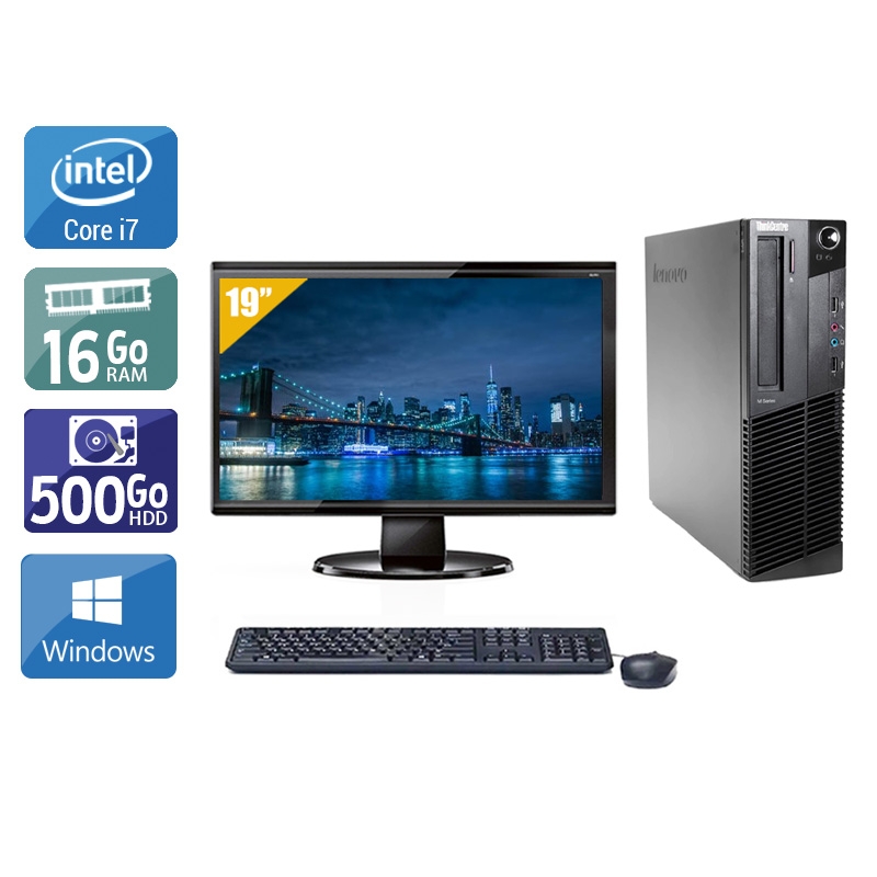 Lenovo ThinkCentre M92 SFF i7 avec Écran 19 pouces 16Go RAM 500Go HDD Windows 10