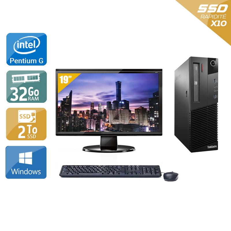 Lenovo ThinkCentre M93 SFF Pentium G Dual Core avec Écran 19 pouces 32Go RAM 2To SSD Windows 10