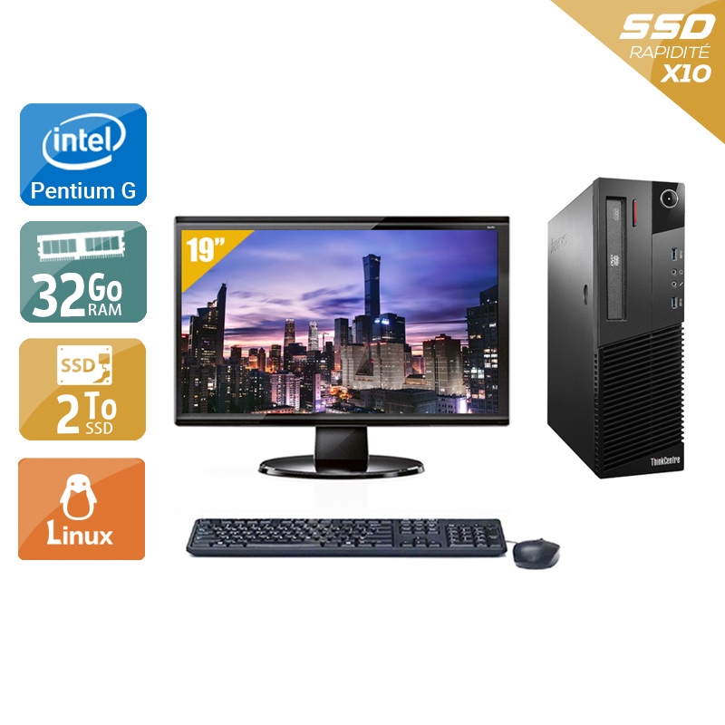 Lenovo ThinkCentre M93 SFF Pentium G Dual Core avec Écran 19 pouces 32Go RAM 2To SSD Linux
