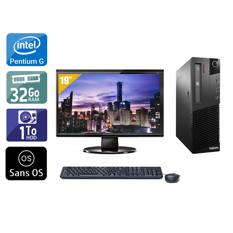 Lenovo ThinkCentre M93 SFF Pentium G Dual Core avec Écran 19 pouces 32Go RAM 1To HDD Sans OS