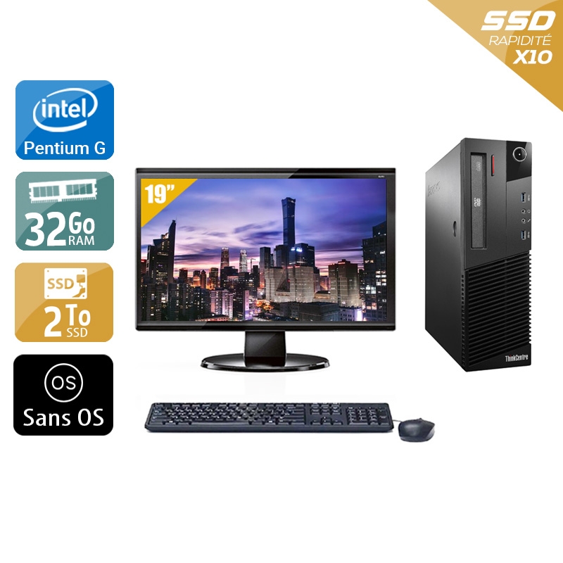 Lenovo ThinkCentre M93 SFF Pentium G Dual Core avec Écran 19 pouces 32Go RAM 2To SSD Sans OS