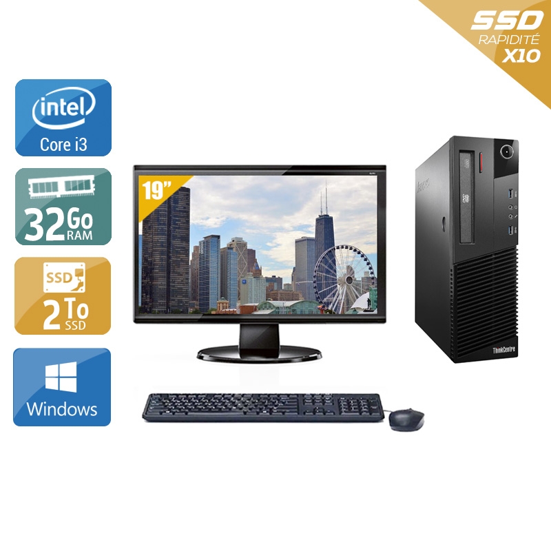Lenovo ThinkCentre M93 SFF i3 avec Écran 19 pouces 32Go RAM 2To SSD Windows 10