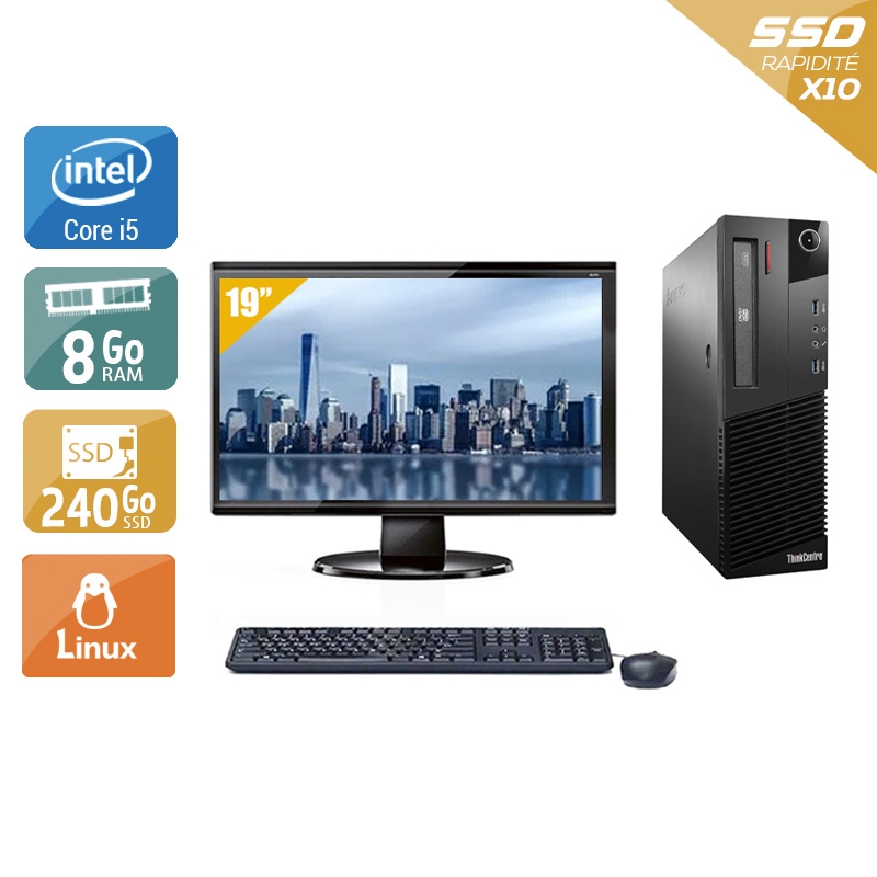 Lenovo ThinkCentre M93 SFF i5 avec Écran 19 pouces 8Go RAM 240Go SSD Linux