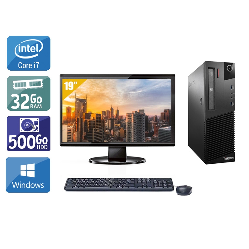 Lenovo ThinkCentre M93 SFF i7 avec Écran 19 pouces 32Go RAM 500Go HDD Windows 10