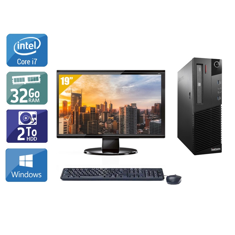 Lenovo ThinkCentre M93 SFF i7 avec Écran 19 pouces 32Go RAM 2To HDD Windows 10
