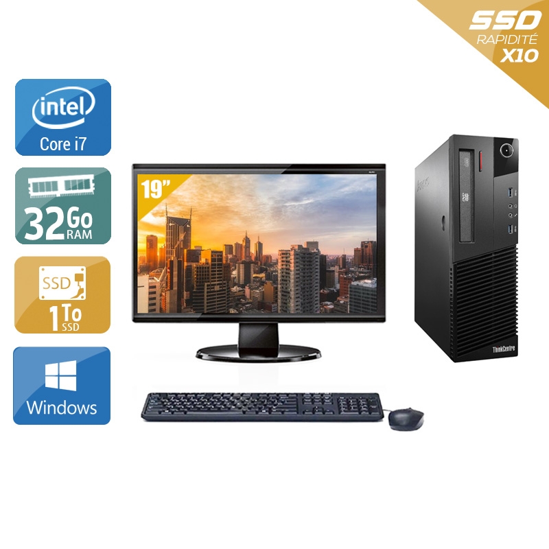 Lenovo ThinkCentre M93 SFF i7 avec Écran 19 pouces 32Go RAM 1To SSD Windows 10