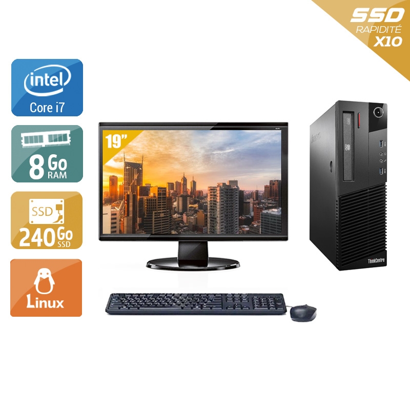 Lenovo ThinkCentre M93 SFF i7 avec Écran 19 pouces 8Go RAM 240Go SSD Linux
