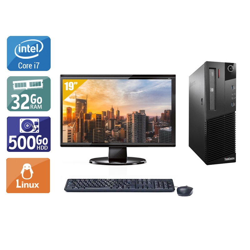 Lenovo ThinkCentre M93 SFF i7 avec Écran 19 pouces 32Go RAM 500Go HDD Linux