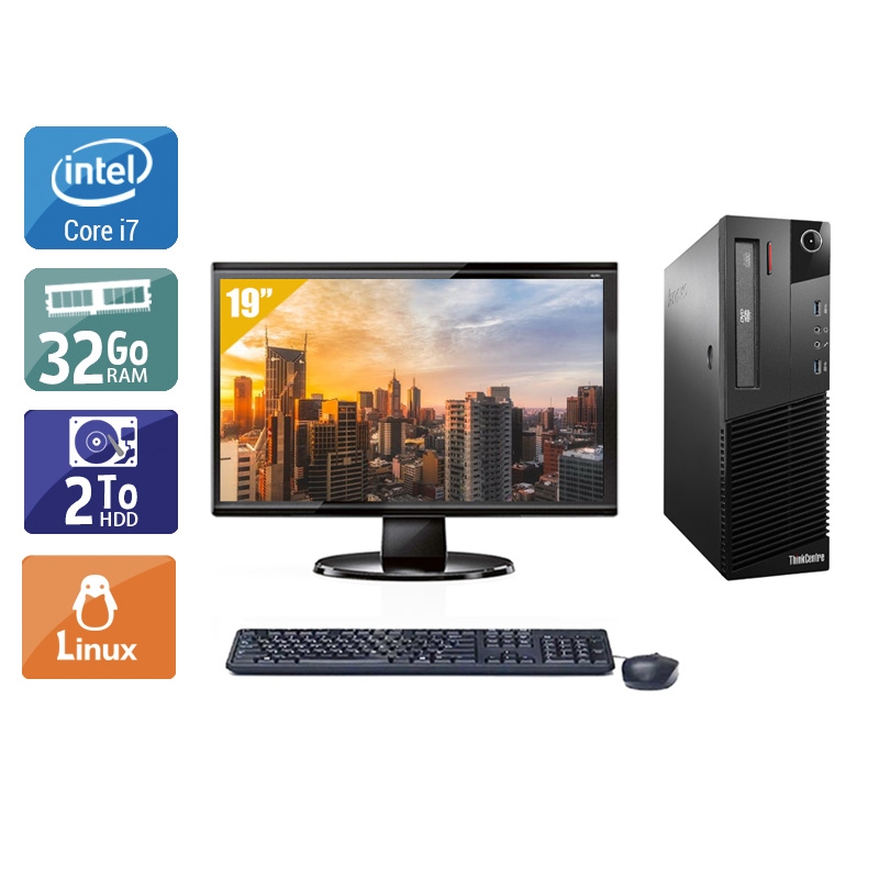 Lenovo ThinkCentre M93 SFF i7 avec Écran 19 pouces 32Go RAM 2To HDD Linux