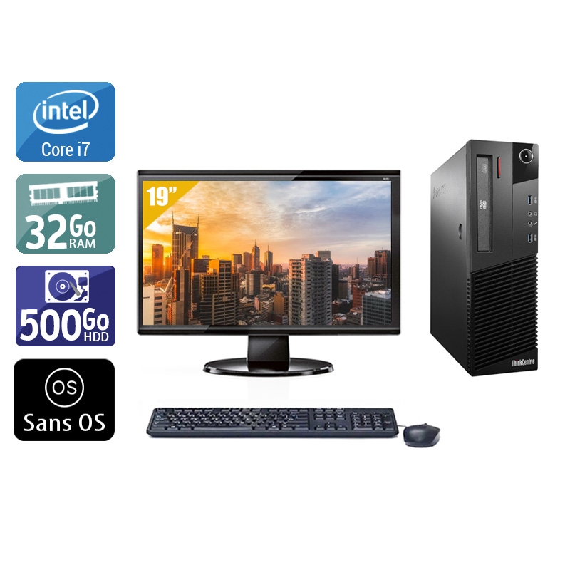 Lenovo ThinkCentre M93 SFF i7 avec Écran 19 pouces 32Go RAM 500Go HDD Sans OS