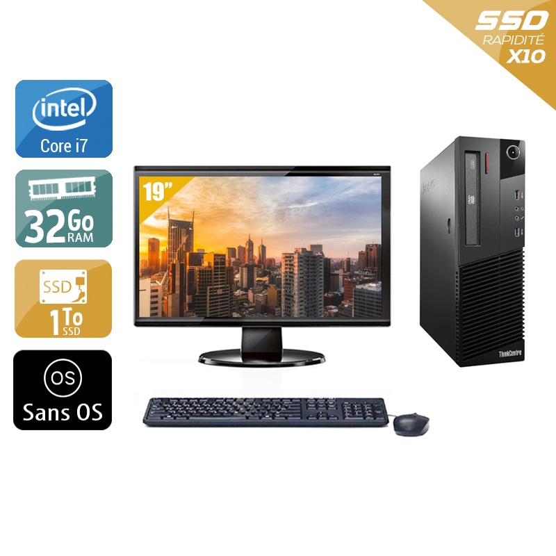 Lenovo ThinkCentre M93 SFF i7 avec Écran 19 pouces 32Go RAM 1To SSD Sans OS