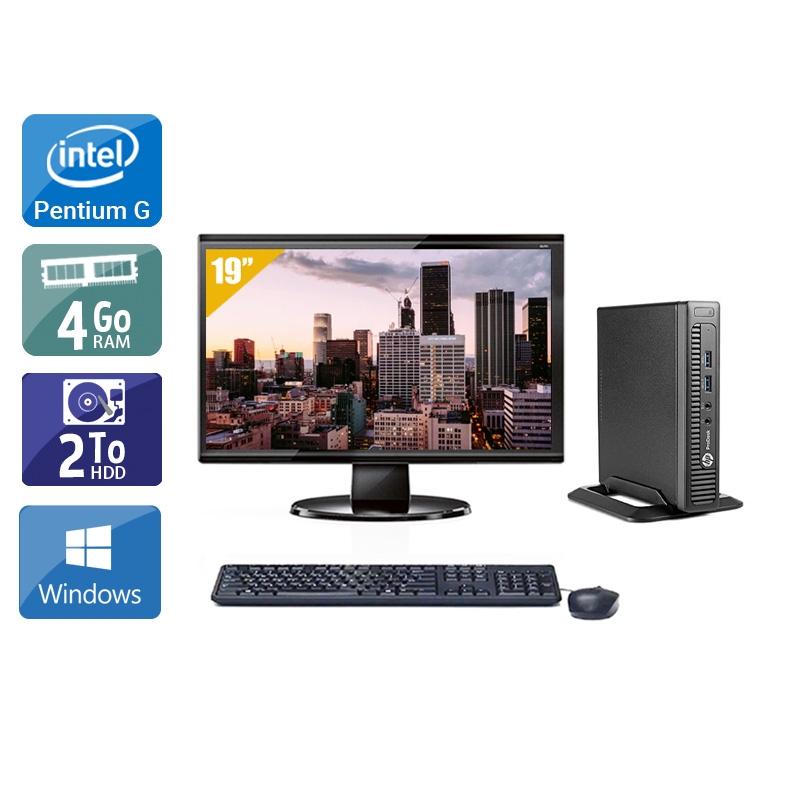 HP ProDesk 600 G1 TINY Pentium G Dual Core avec Écran 19 pouces 4Go RAM 2To HDD Windows 10