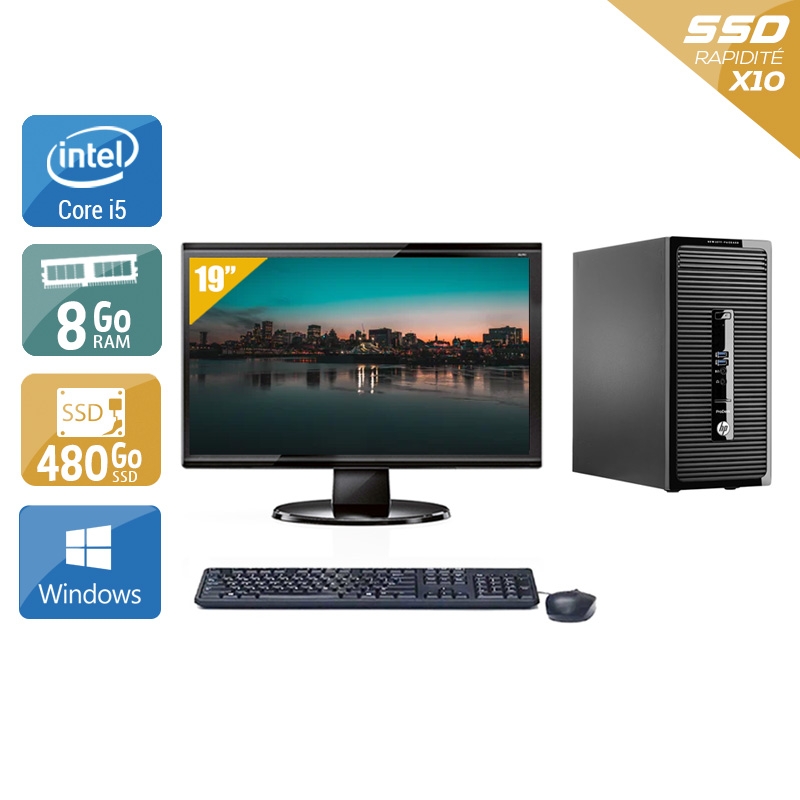 HP ProDesk 490 G2 Tower i5 avec Écran 19 pouces 8Go RAM 480Go SSD Windows 10