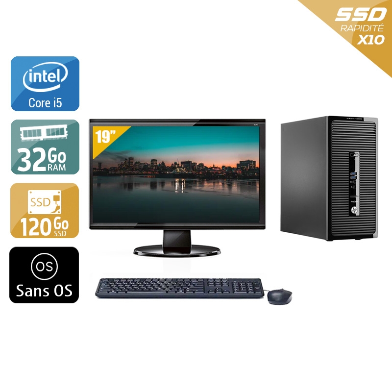 HP ProDesk 490 G2 Tower i5 avec Écran 19 pouces 32Go RAM 120Go SSD Sans OS