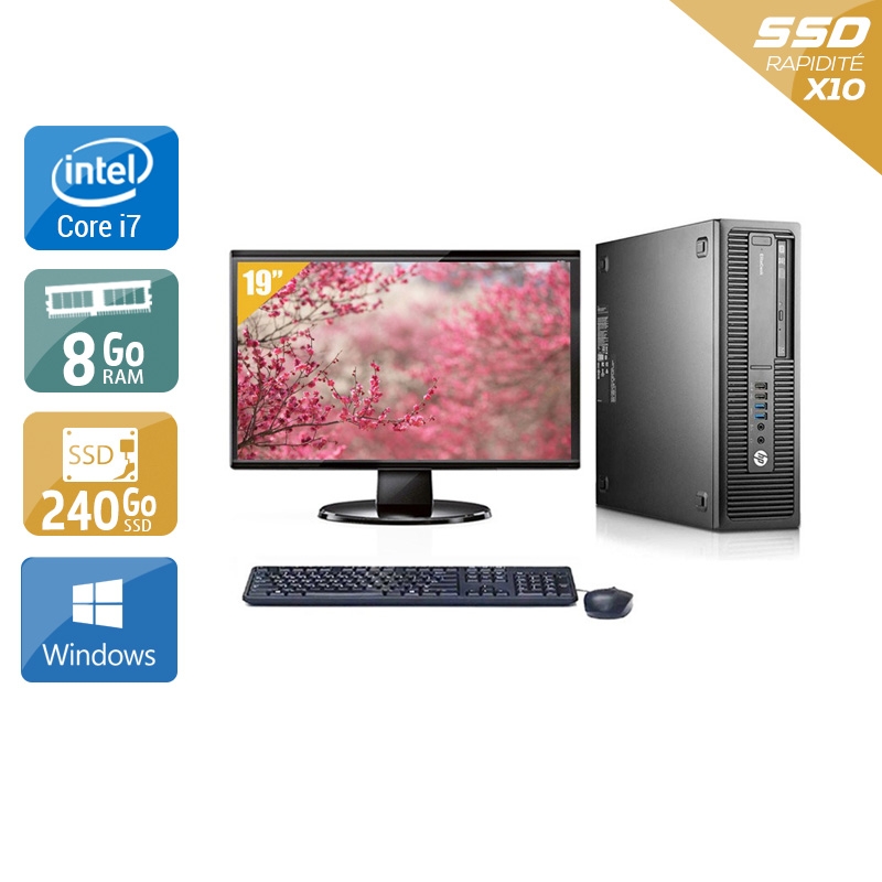 HP EliteDesk 800 G1 SFF i7 avec Écran 19 pouces 8Go RAM 240Go SSD Windows 10