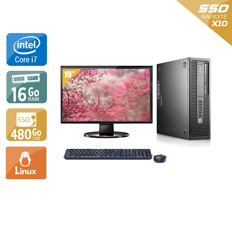 HP EliteDesk 800 G1 SFF i7 avec Écran 19 pouces 16Go RAM 480Go SSD Linux