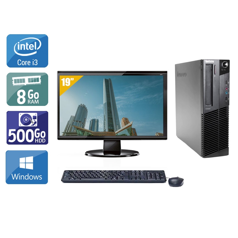 Lenovo ThinkCentre M83 SFF i3 avec Écran 19 pouces 8Go RAM 500Go HDD Windows 10