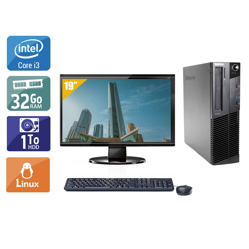 Lenovo ThinkCentre M83 SFF i3 avec Écran 19 pouces 32Go RAM 1To HDD Linux