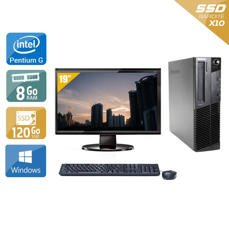 Lenovo ThinkCentre M83 SFF Pentium G Dual Core avec Écran 19 pouces 8Go RAM 120Go SSD Windows 10
