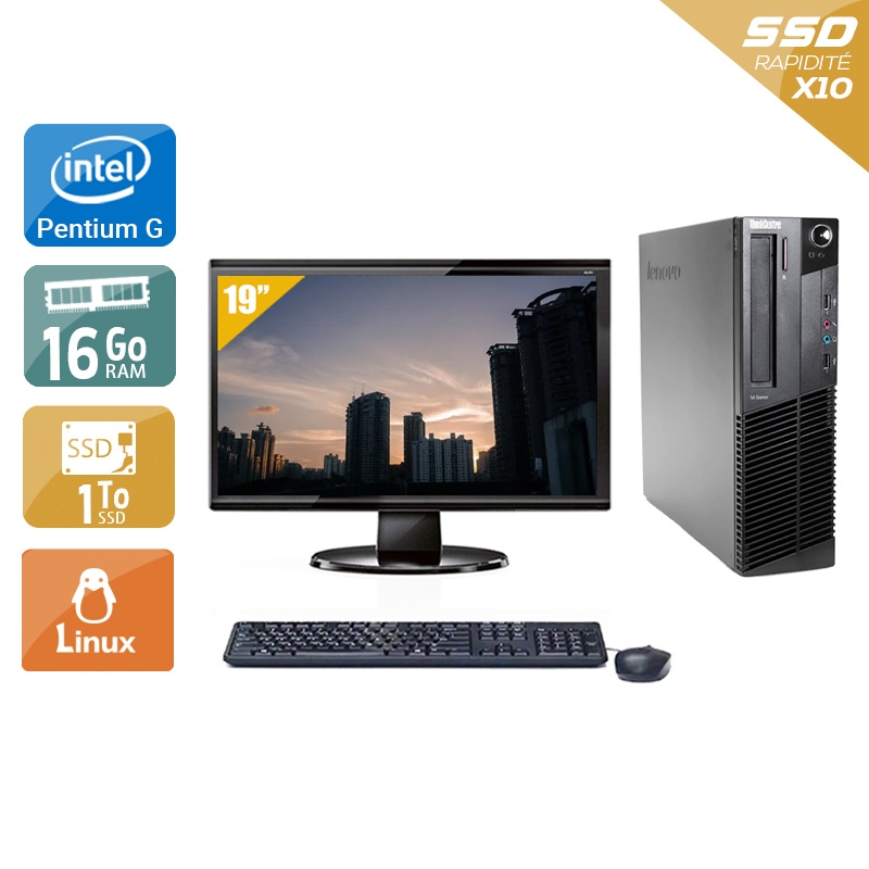 Lenovo ThinkCentre M83 SFF Pentium G Dual Core avec Écran 19 pouces 16Go RAM 1To SSD Linux