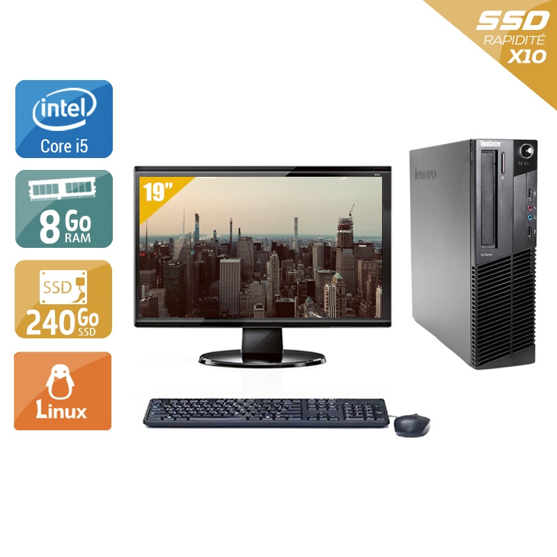 Lenovo ThinkCentre M82 SFF i5 avec Écran 19 pouces 8Go RAM 240Go SSD Linux