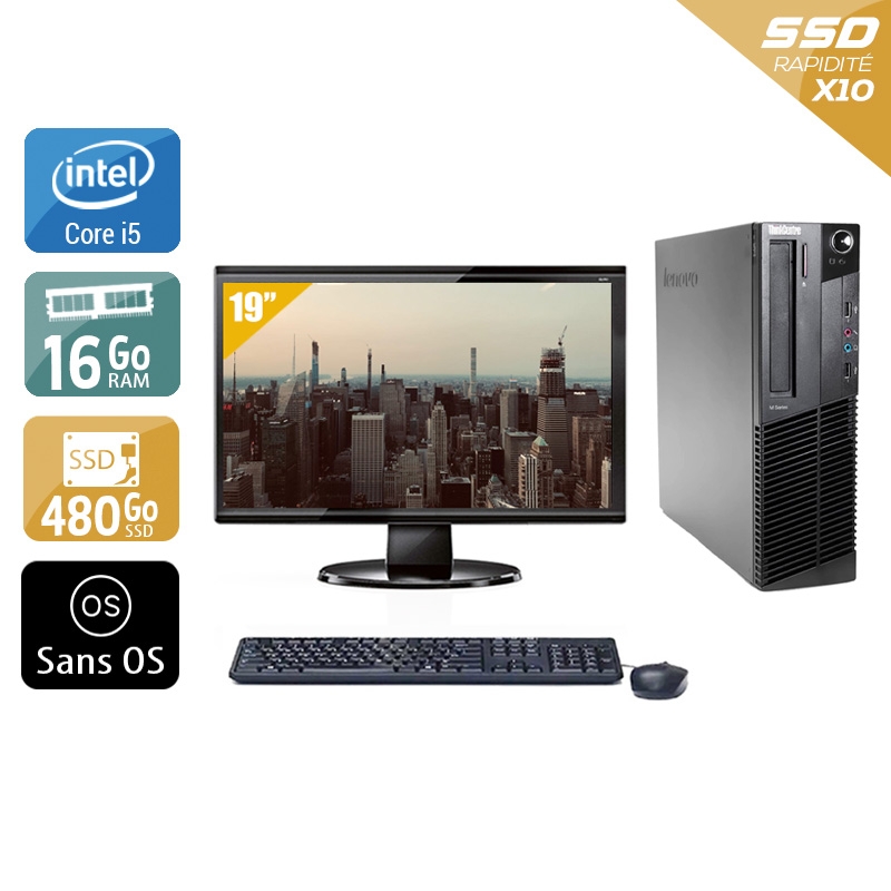 Lenovo ThinkCentre M82 SFF i5 avec Écran 19 pouces 16Go RAM 480Go SSD Sans OS