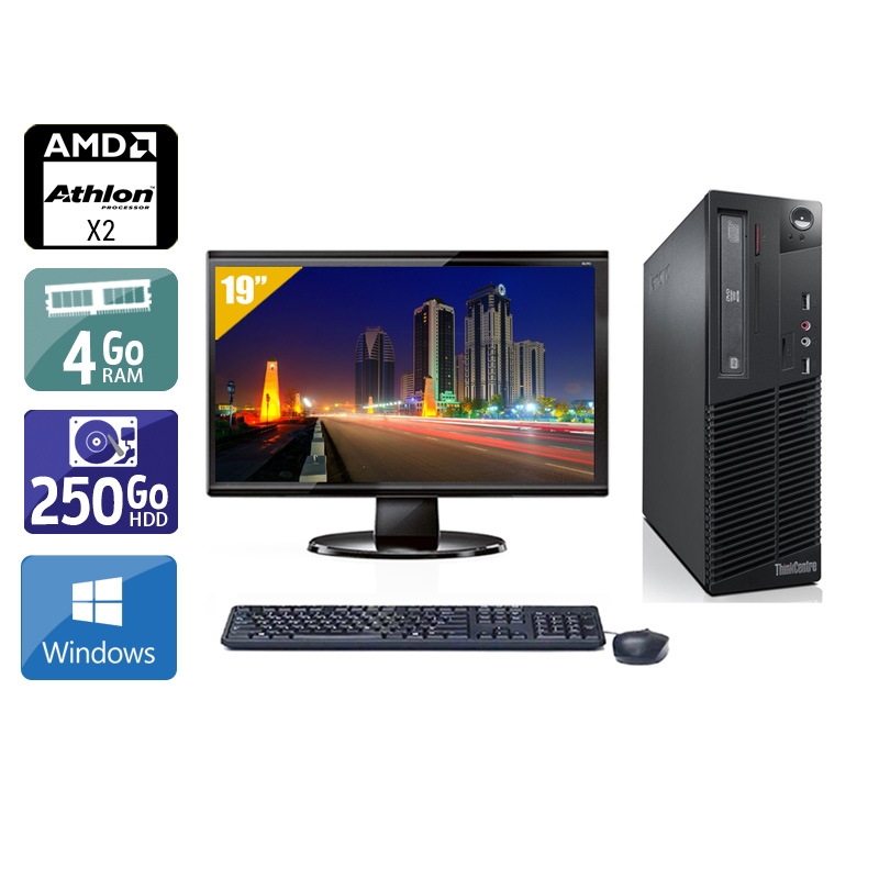 Lenovo ThinkCentre M77 SFF AMD Athlon Dual Core avec Écran 19 pouces 4Go RAM 250Go HDD Windows 10