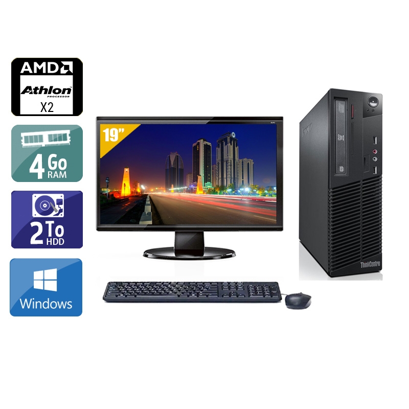 Lenovo ThinkCentre M77 SFF AMD Athlon Dual Core avec Écran 19 pouces 4Go RAM 2To HDD Windows 10