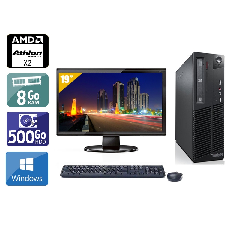 Lenovo ThinkCentre M77 SFF AMD Athlon Dual Core avec Écran 19 pouces 8Go RAM 500Go HDD Windows 10