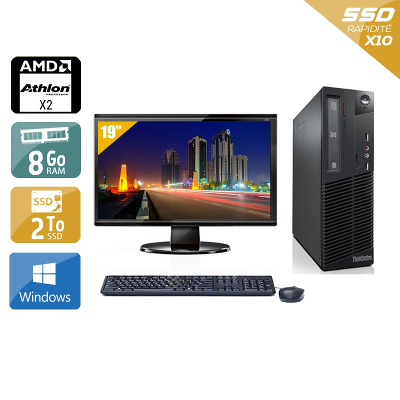 Lenovo ThinkCentre M77 SFF AMD Athlon Dual Core avec Écran 19 pouces 8Go RAM 2To SSD Windows 10