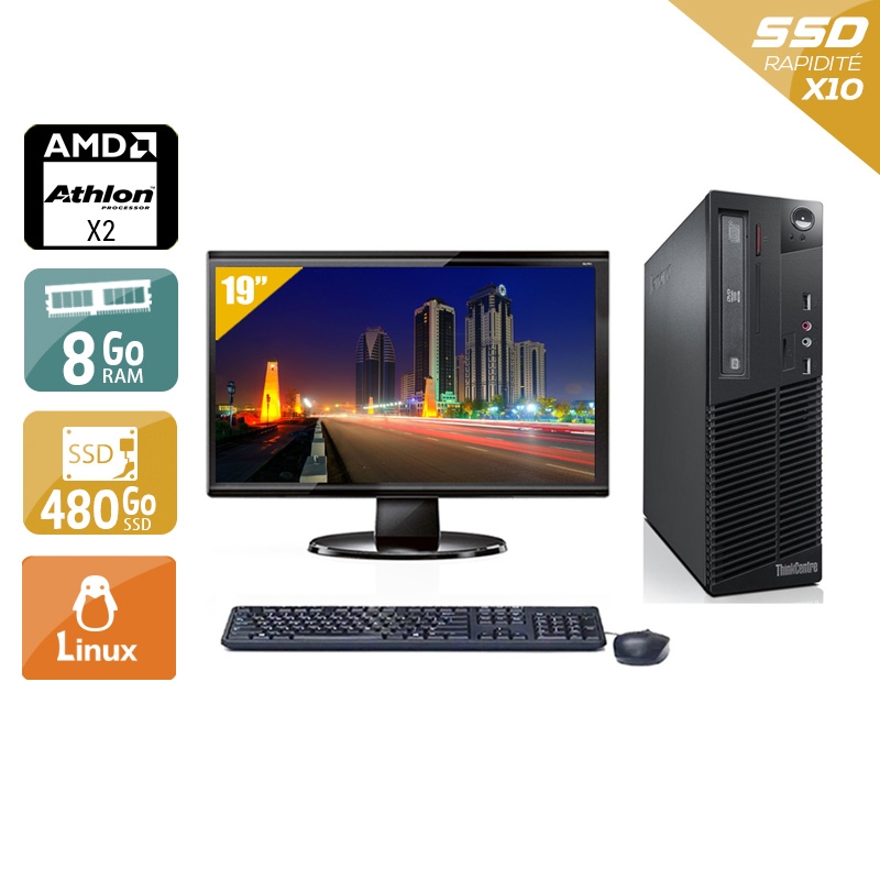 Lenovo ThinkCentre M77 SFF AMD Athlon Dual Core avec Écran 19 pouces 8Go RAM 480Go SSD Linux