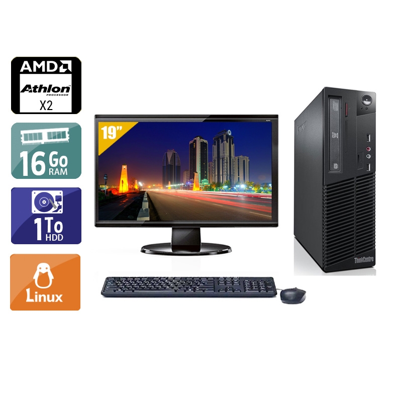 Lenovo ThinkCentre M77 SFF AMD Athlon Dual Core avec Écran 19 pouces 16Go RAM 1To HDD Linux
