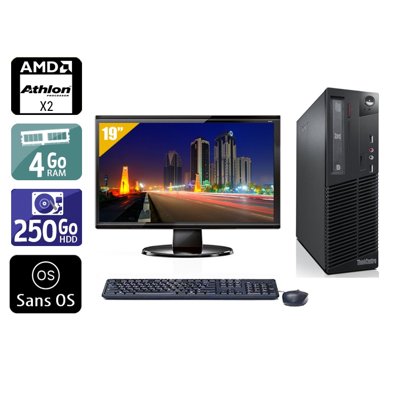 Lenovo ThinkCentre M77 SFF AMD Athlon Dual Core avec Écran 19 pouces 4Go RAM 250Go HDD Sans OS