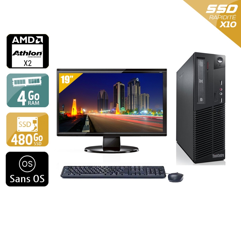 Lenovo ThinkCentre M77 SFF AMD Athlon Dual Core avec Écran 19 pouces 4Go RAM 480Go SSD Sans OS