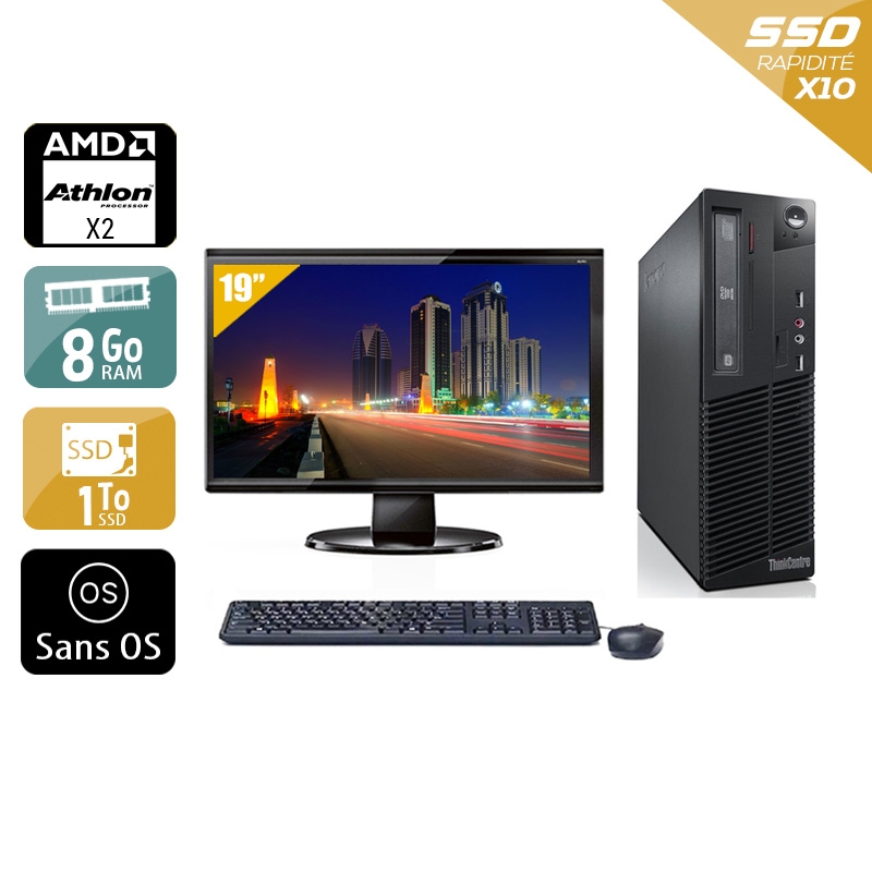 Lenovo ThinkCentre M77 SFF AMD Athlon Dual Core avec Écran 19 pouces 8Go RAM 1To SSD Sans OS