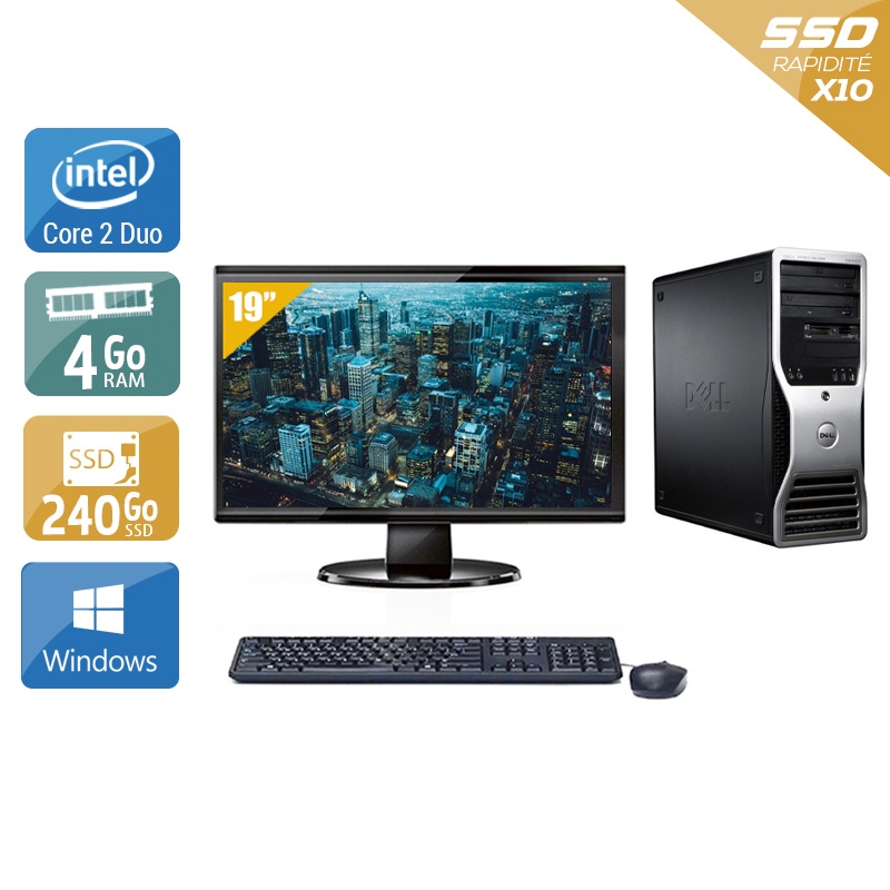 Dell Précision T3400 Tower Core 2 Duo avec Écran 19 pouces 4Go RAM 240Go SSD Windows 10