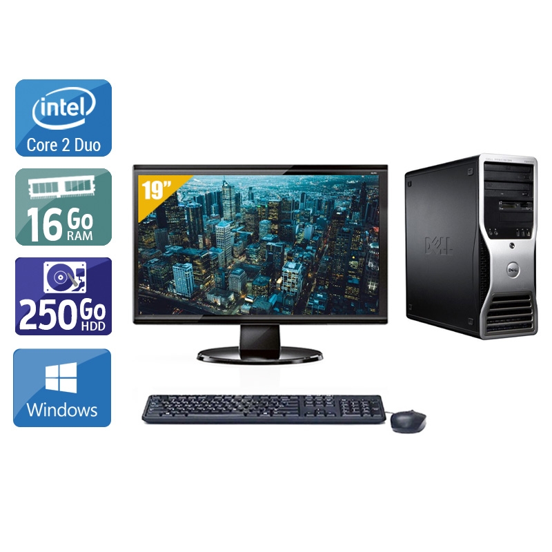 Dell Précision T3400 Tower Core 2 Duo avec Écran 19 pouces 16Go RAM 250Go HDD Windows 10