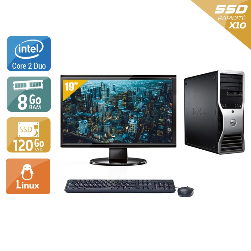 Dell Précision T3400 Tower Core 2 Duo avec Écran 19 pouces 8Go RAM 120Go SSD Linux