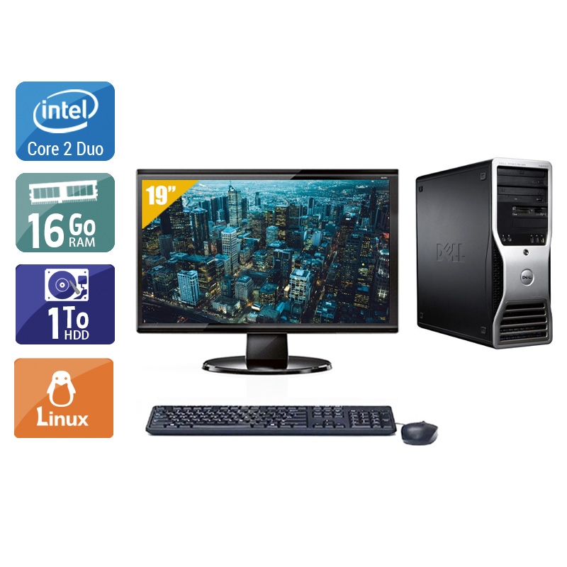 Dell Précision T3400 Tower Core 2 Duo avec Écran 19 pouces 16Go RAM 1To HDD Linux