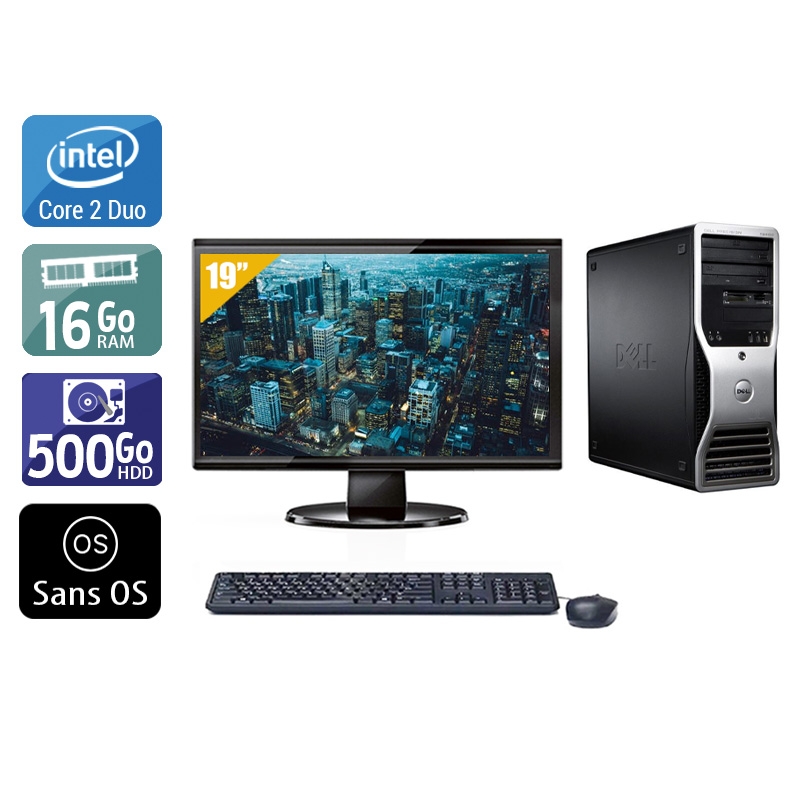 Dell Précision T3400 Tower Core 2 Duo avec Écran 19 pouces 16Go RAM 500Go HDD Sans OS