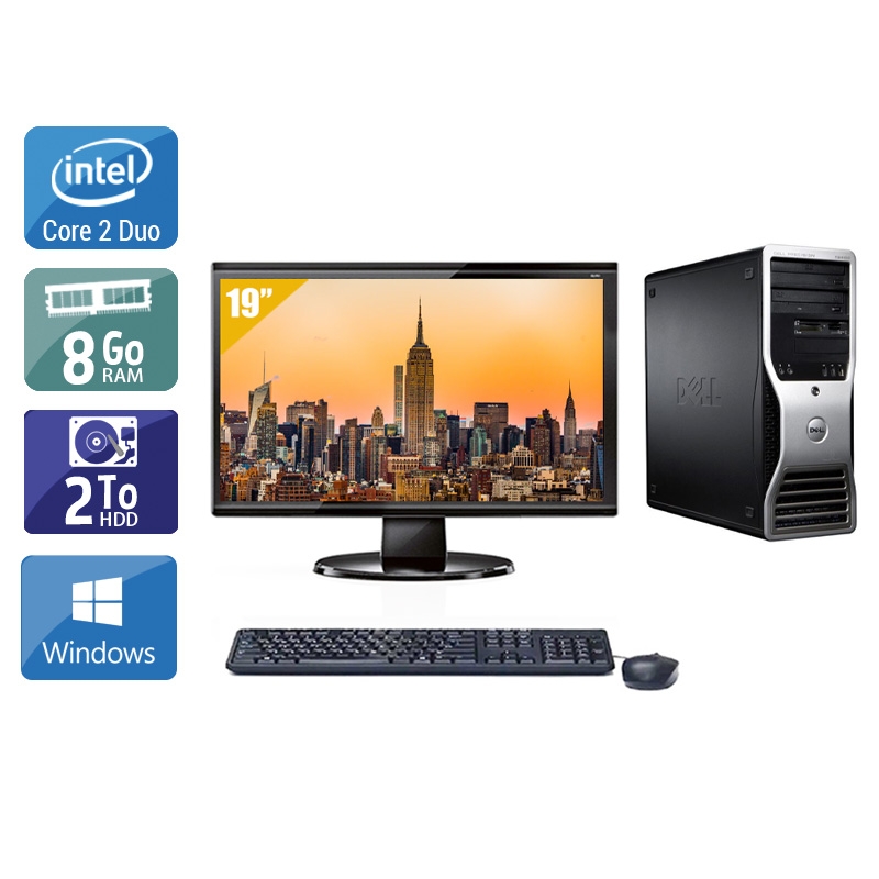 Dell Précision 390 Tower Core 2 Duo avec Écran 19 pouces 8Go RAM 2To HDD Windows 10