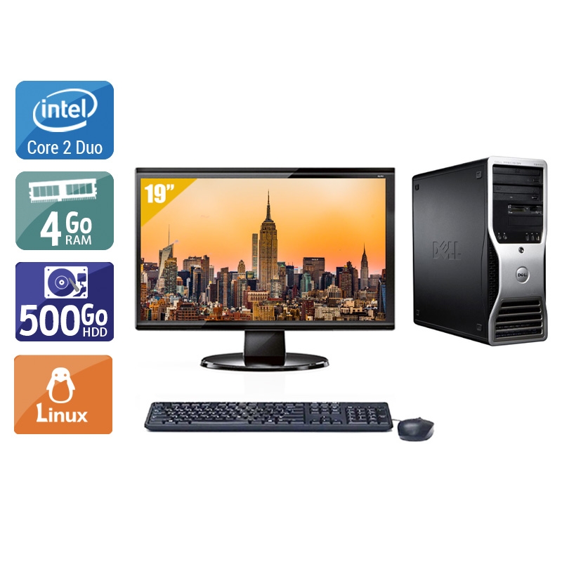 Dell Précision 390 Tower Core 2 Duo avec Écran 19 pouces 4Go RAM 500Go HDD Linux