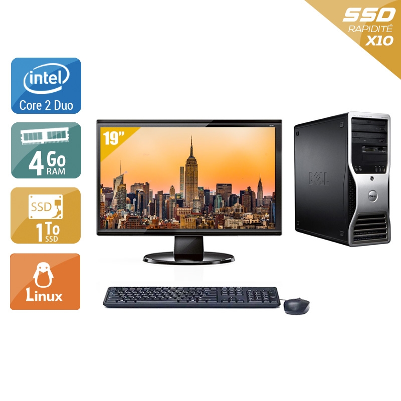 Dell Précision 390 Tower Core 2 Duo avec Écran 19 pouces 4Go RAM 1To SSD Linux