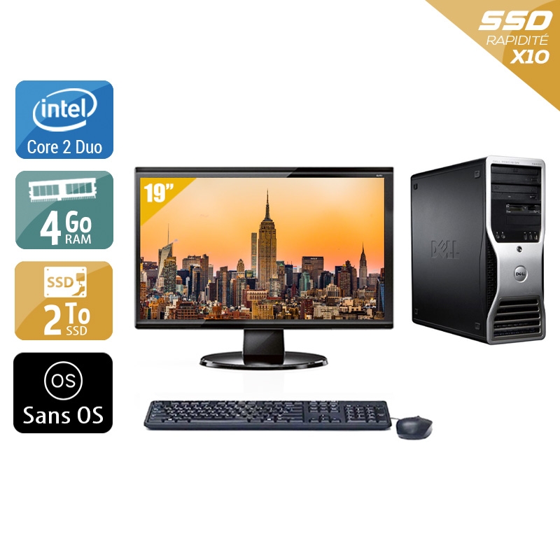 Dell Précision 390 Tower Core 2 Duo avec Écran 19 pouces 4Go RAM 2To SSD Sans OS
