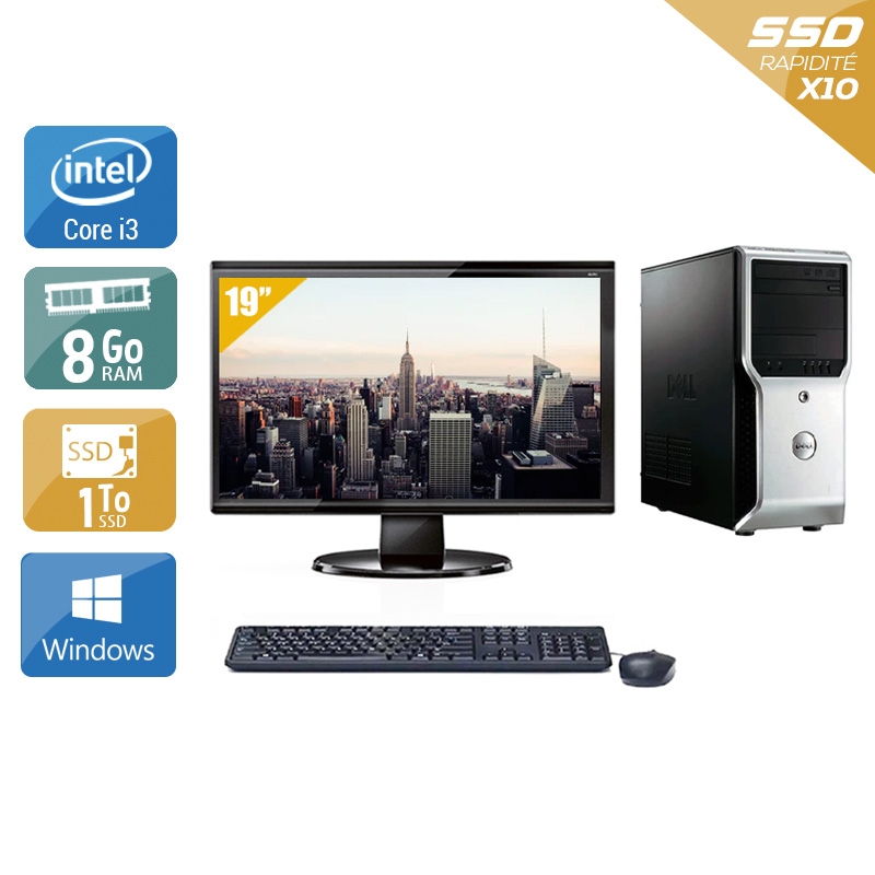 Dell Précision T1500 Tower i3 avec Écran 19 pouces 8Go RAM 1To SSD Windows 10