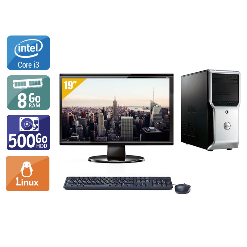 Dell Précision T1500 Tower i3 avec Écran 19 pouces 8Go RAM 500Go HDD Linux