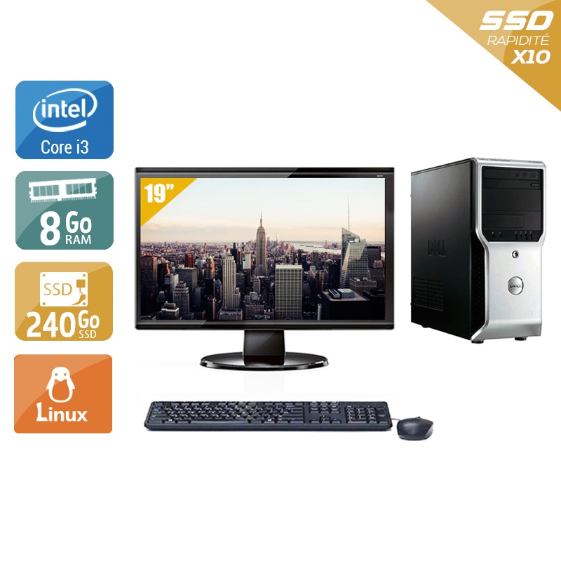 Dell Précision T1500 Tower i3 avec Écran 19 pouces 8Go RAM 240Go SSD Linux